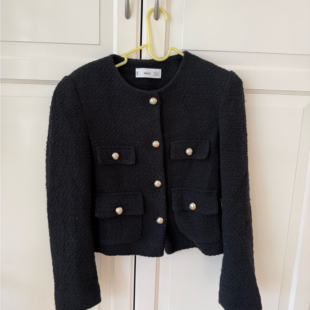 Mango Black Textured Women's Jacket